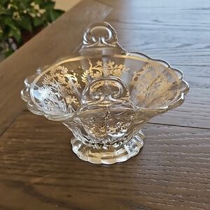 Vintage Silver Overlay Double Handled Glass Dish - 1950s